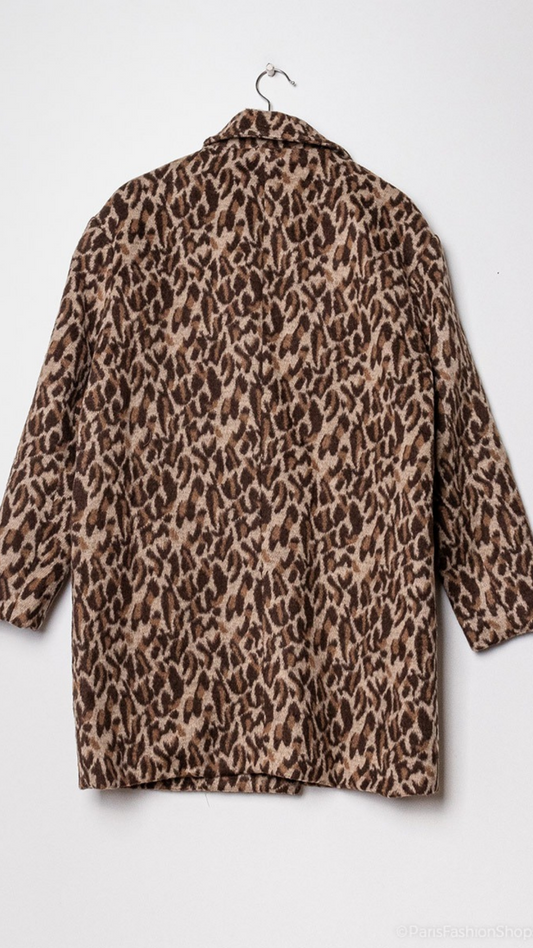 Leopard winterjas mantel luipaard print kort - winterjas mantel luipaard kort | Fabrique François