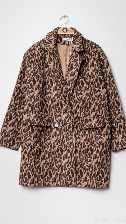 Leopard winterjas mantel luipaard print kort - winterjas mantel luipaard kort | Fabrique François