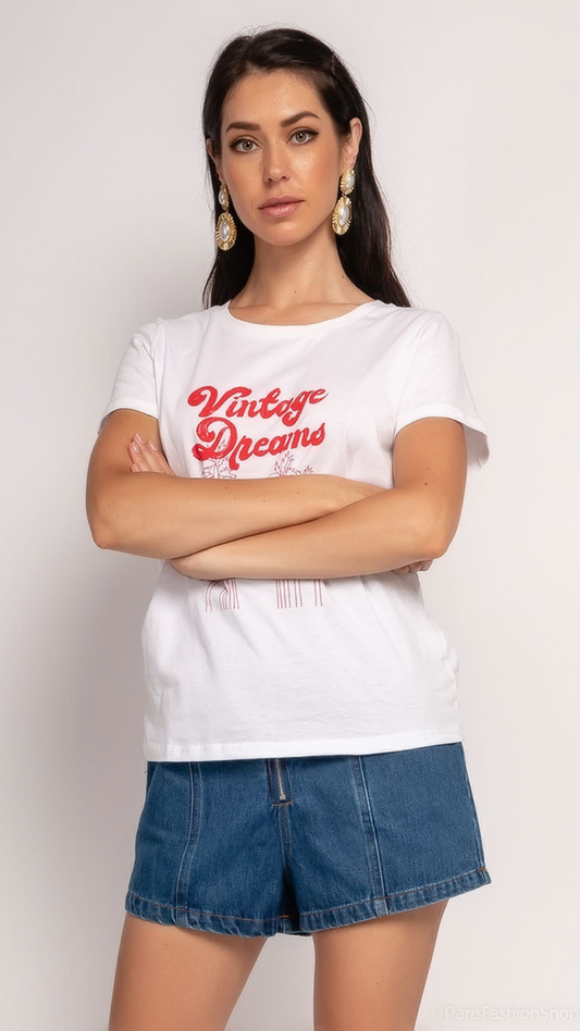 T-shirt wit opschrift vintage dreams - witte t-shirt | Fabrique François
