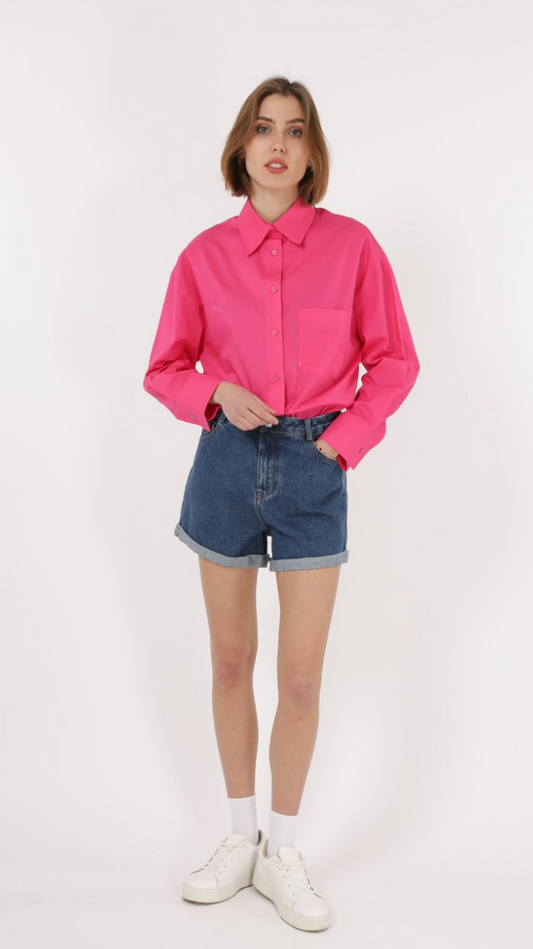 Noa losvallend hemd lange mouwen fuchsia