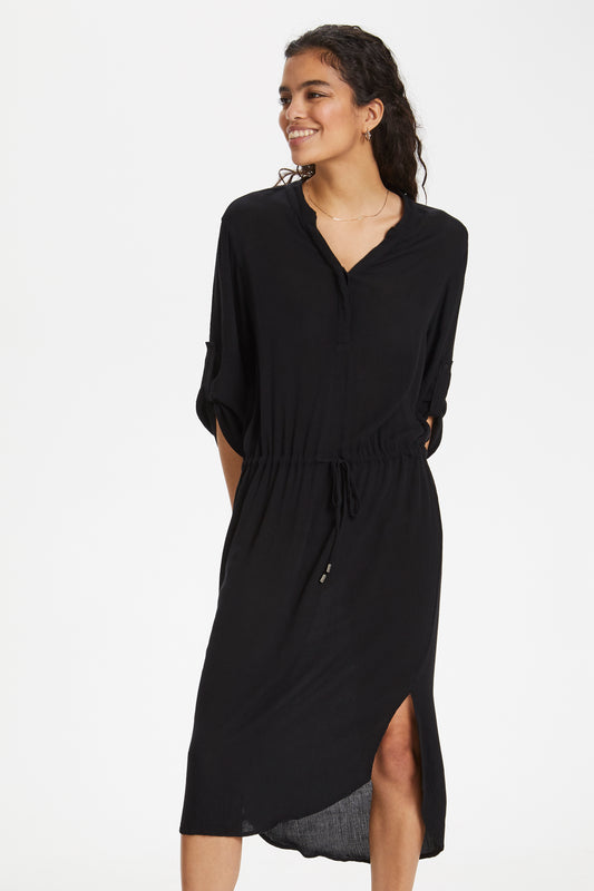 Zaya midi jurk met halflange losse mouwen v-hals en tailleband