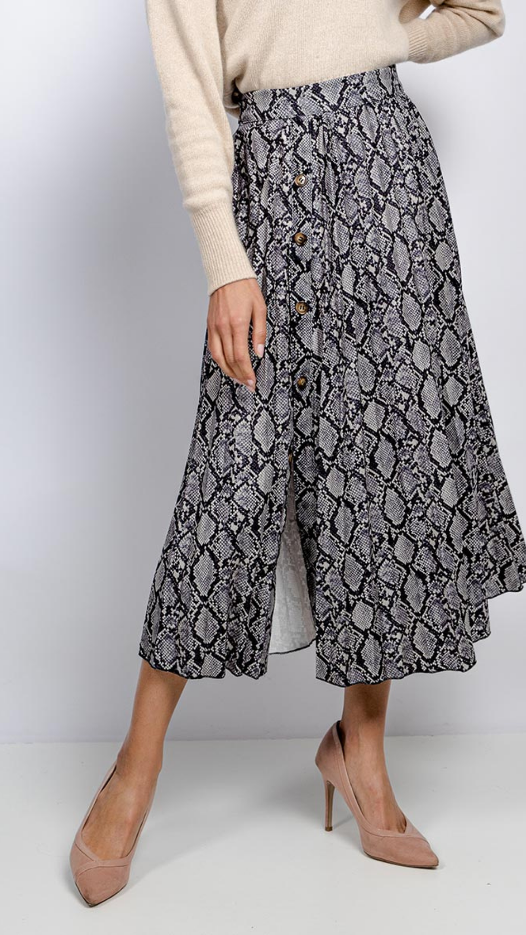 Juliette midi rok a-lijn zilver slangen print - midi rok satijn a-lijn | Fabrique François