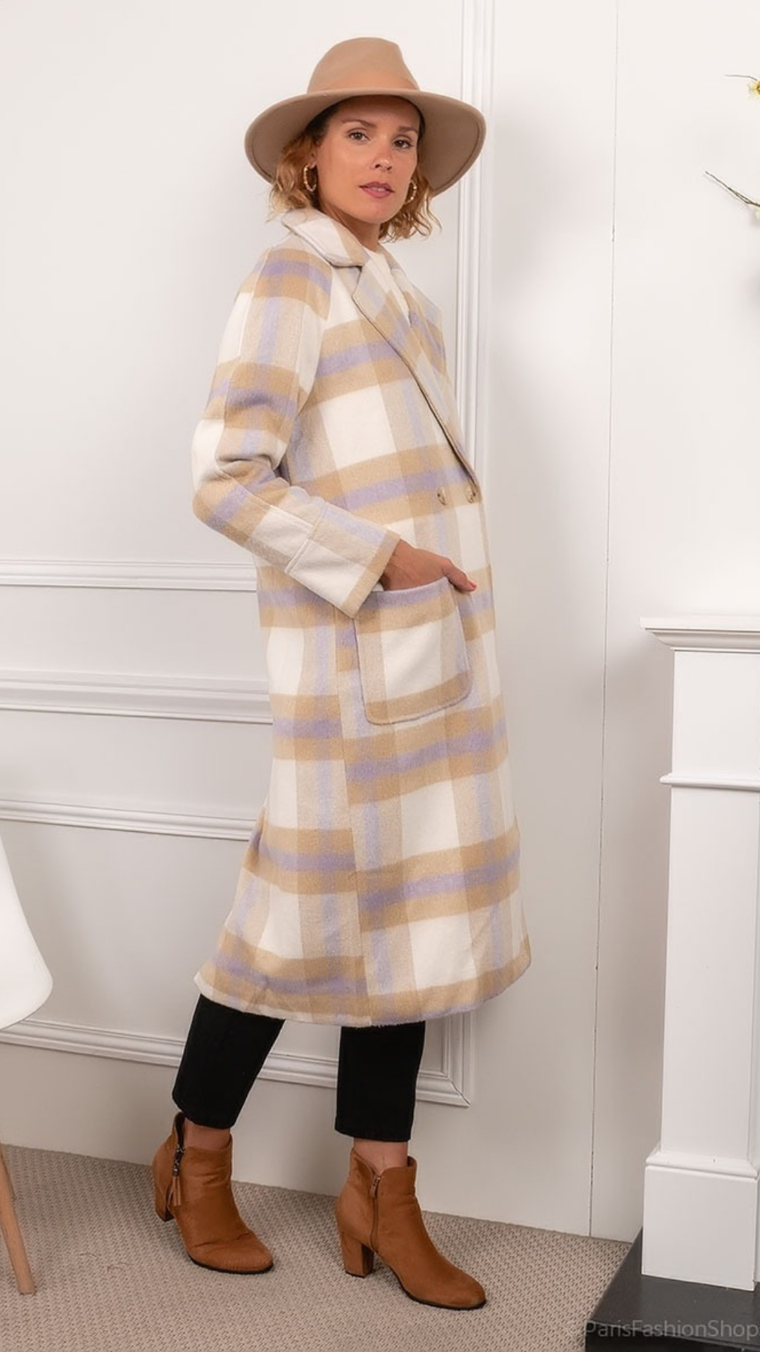 Checkered Mantel ruiten lila detail - geruite mantel lila | Fabrique François