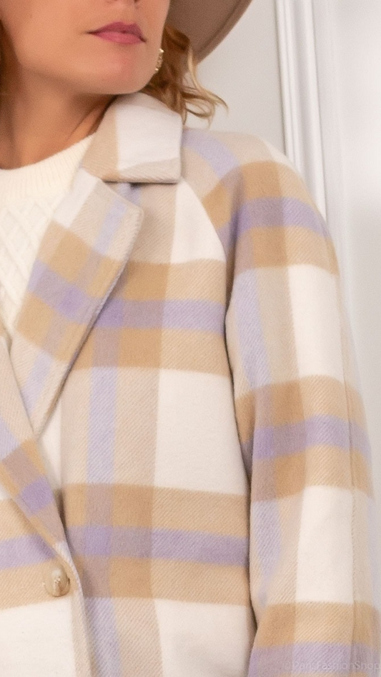 Checkered Mantel ruiten lila detail - geruite mantel lila | Fabrique François
