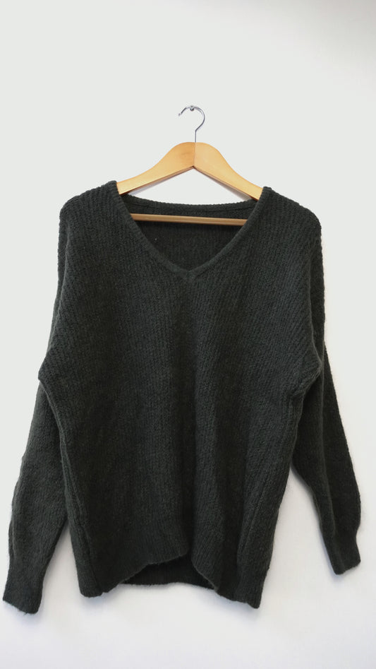 Jack trui v-hals mohair wol kaki - trui v-hals | Fabrique François