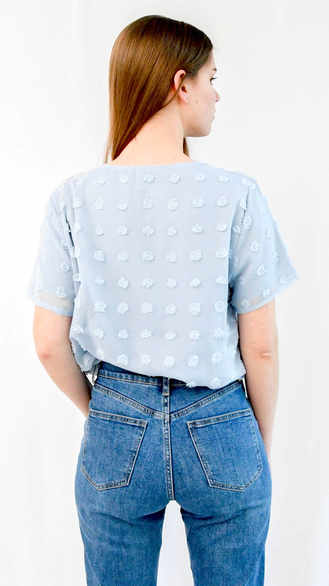 Hannah geklede t-shirt blouse korte mouwen blauw - geklede t-shirt korte mouwen | Fabrique François