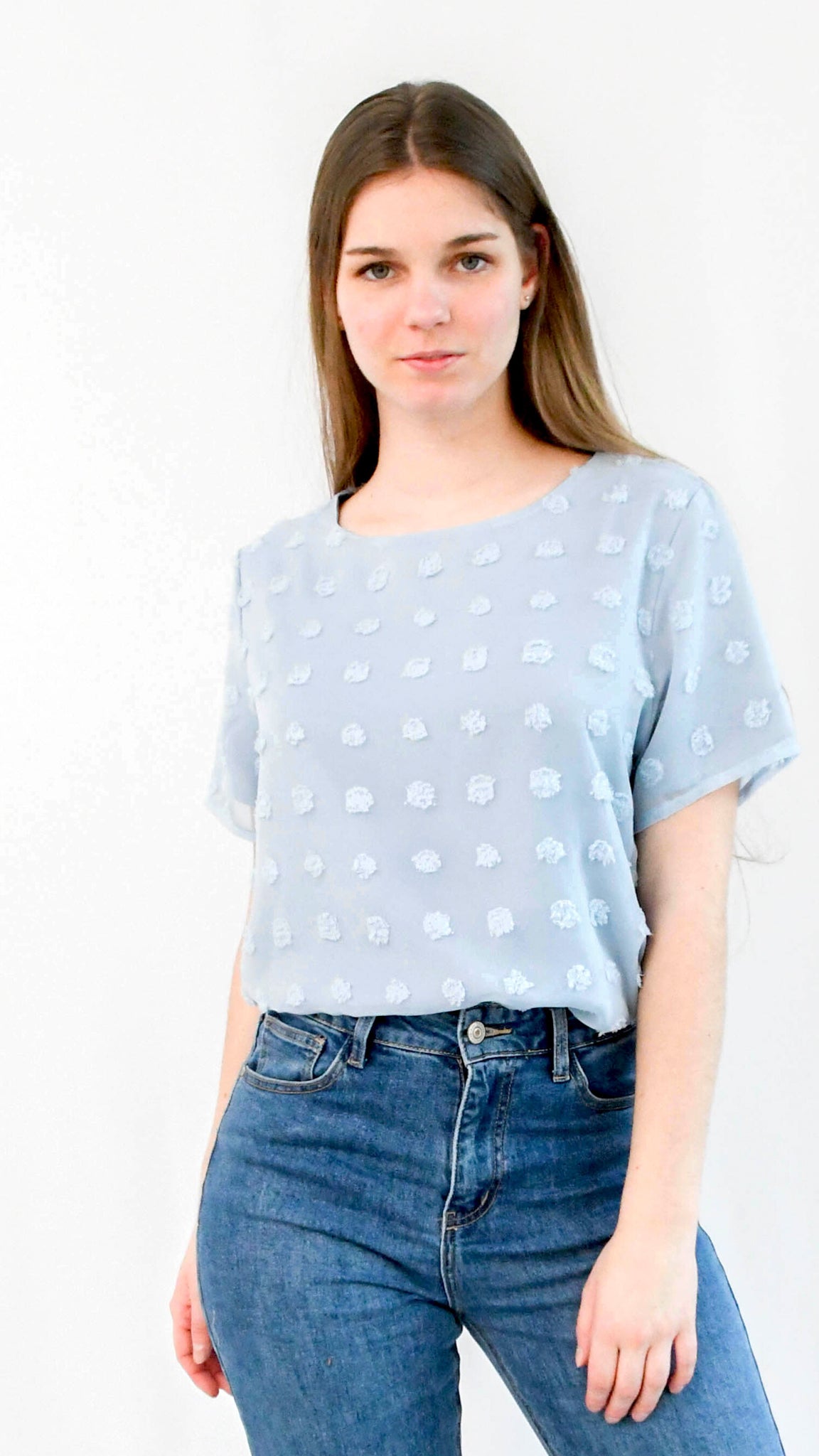 Hannah geklede t-shirt blouse korte mouwen blauw - geklede t-shirt korte mouwen | Fabrique François