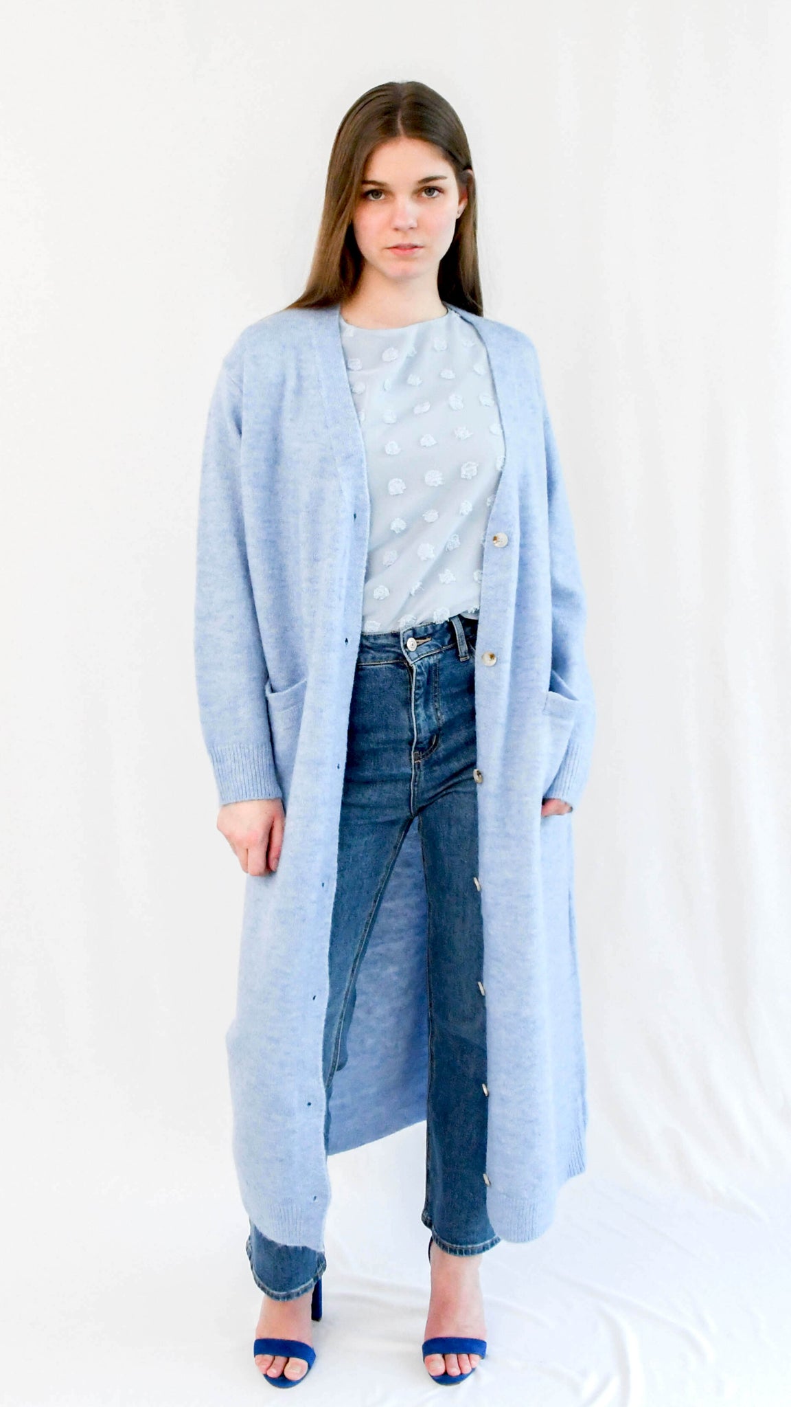 Jamie lange cardigan blauw - lange cardigan | Fabrique François