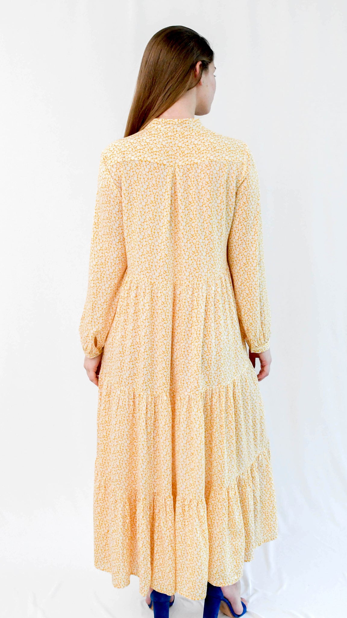 Kat maxi jurk knopen print geel - maxi jurk knopen print | Fabrique François