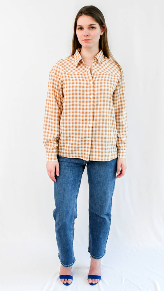 Lia hemd lange mouwen ruitjes print geel - hemd blouse lange mouwen ruitjes | Fabrique François