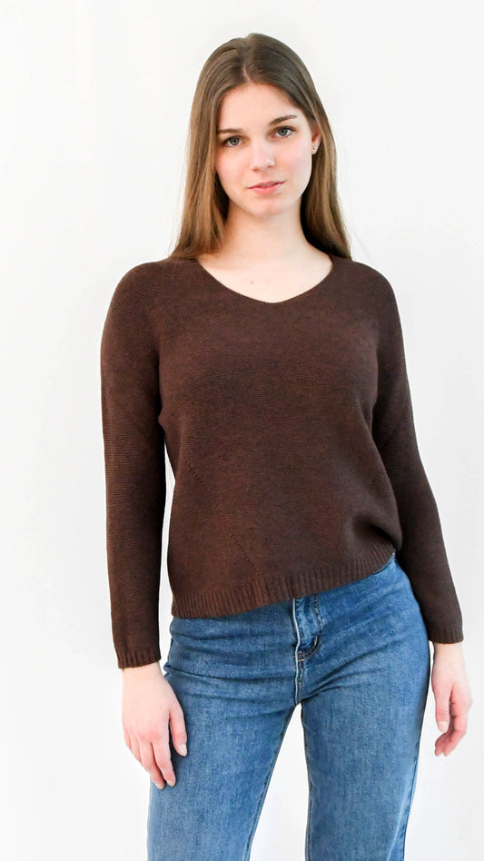Olivia trui ronde hals naadloos donker bruin - trui ronde hals | Fabrique François
