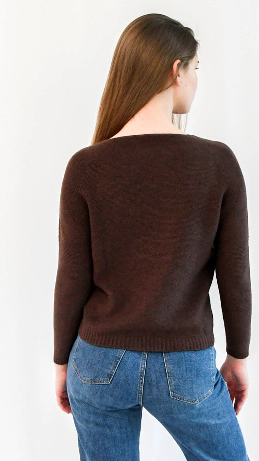 Olivia trui ronde hals naadloos donker bruin - trui ronde hals | Fabrique François