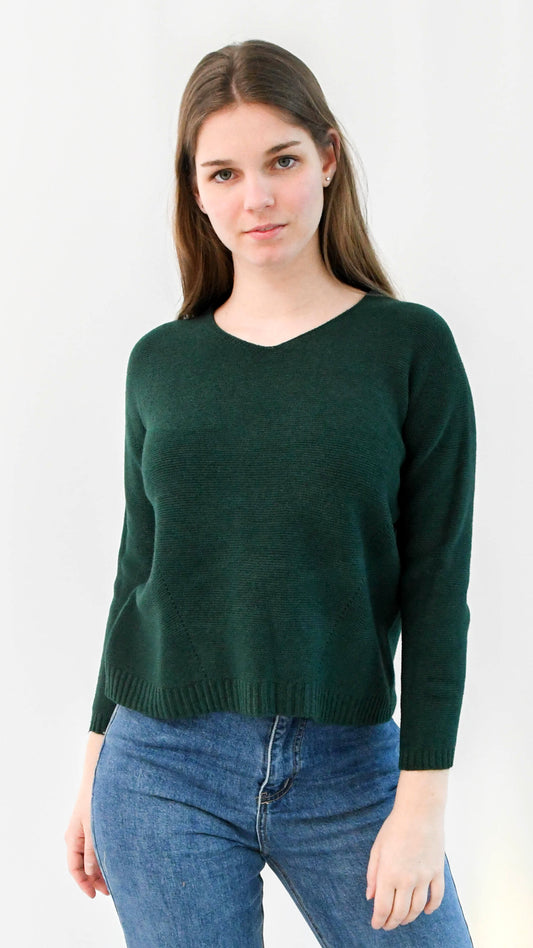 Olivia trui ronde hals naadloos groen - trui ronde hals | Fabrique François