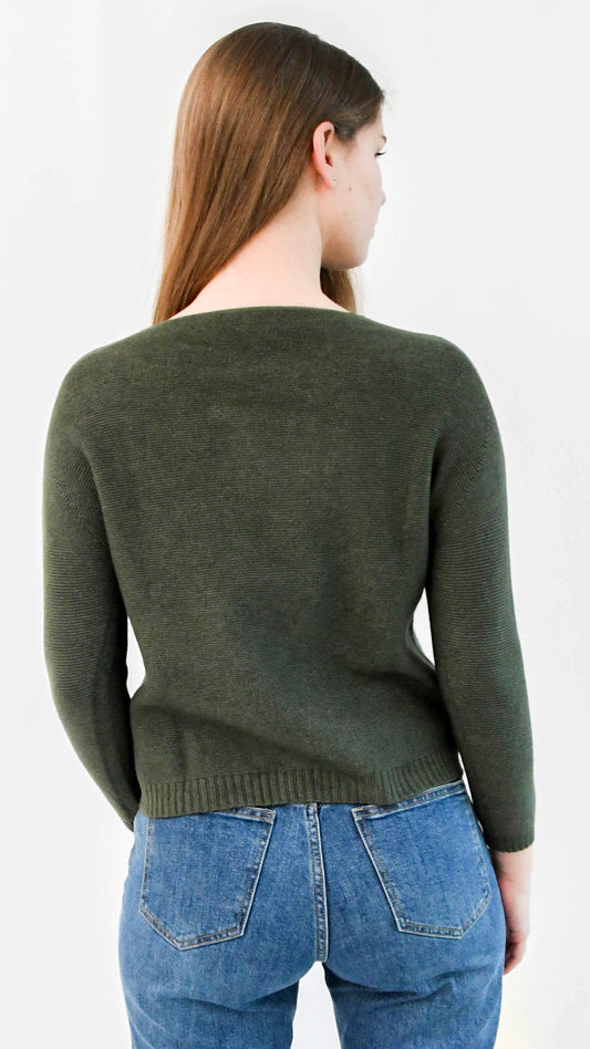 Olivia trui ronde hals naadloos kaki - trui ronde hals | Fabrique François