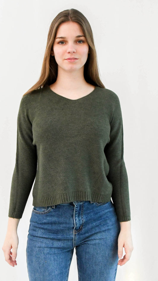 Olivia trui ronde hals naadloos kaki - trui ronde hals | Fabrique François