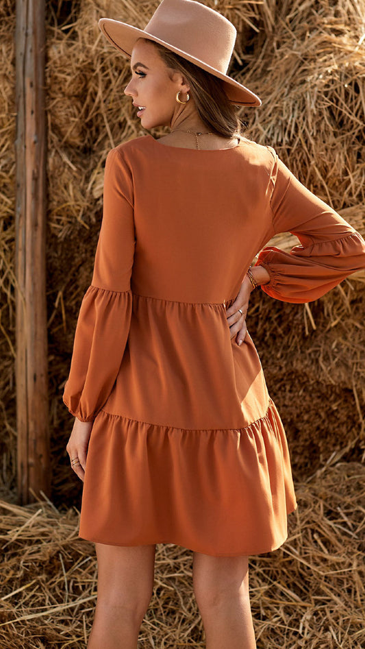 Polly mini jurk lage taille oranje roest - mini jurk lage taille roest | Fabrique François