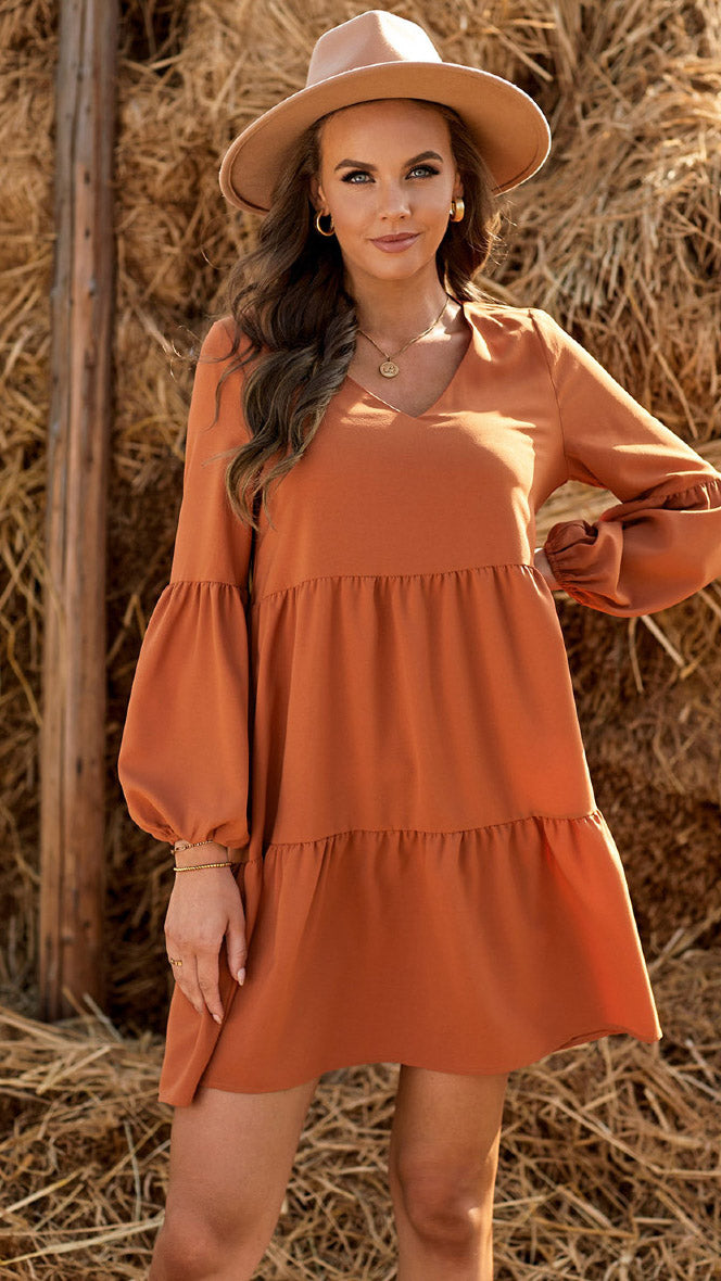Polly mini jurk lage taille oranje roest - mini jurk lage taille roest | Fabrique François