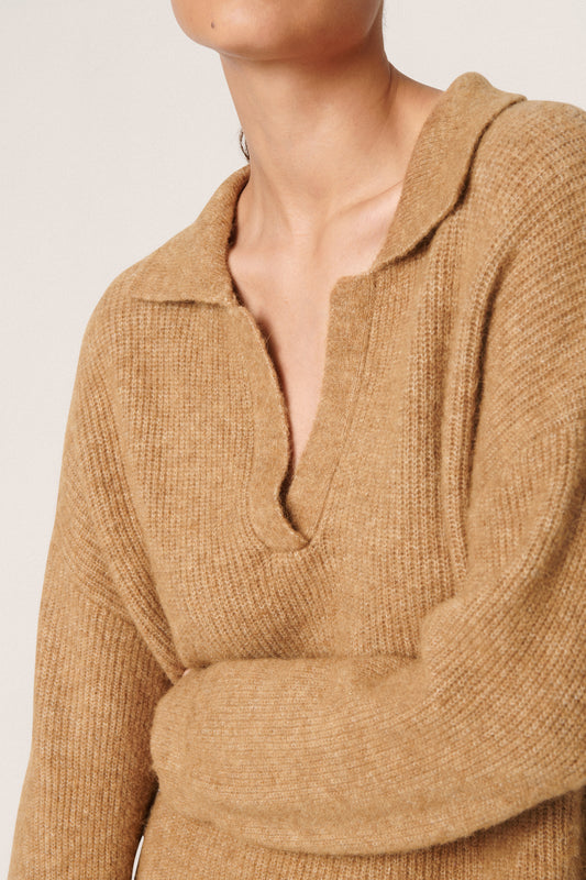 Anina Polo Pullover LS STUDIO Knit Tan Melange