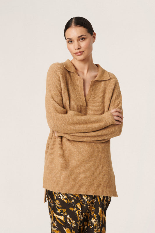 Anina Polo Pullover LS STUDIO Knit Tan Melange