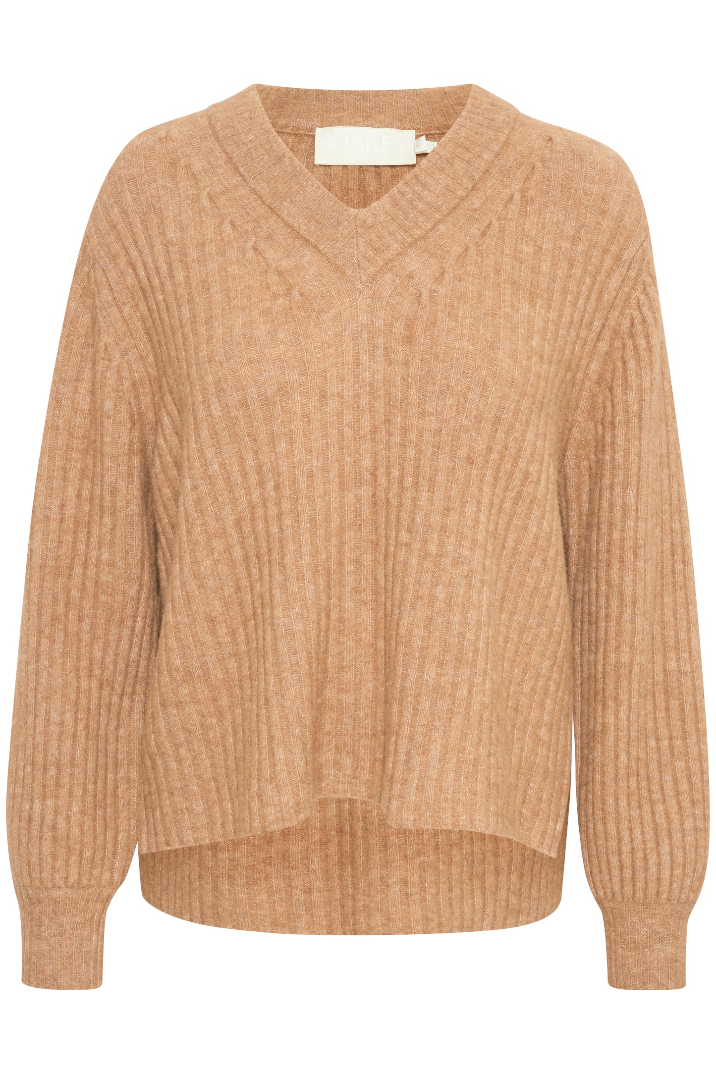 Anina V-Neck Pullover LS STUDIO Knit Tan Melange