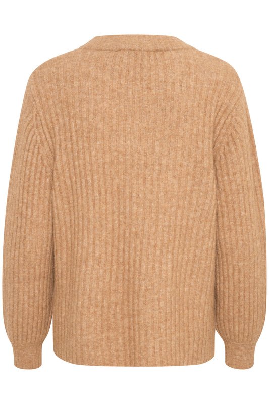 Anina V-Neck Pullover LS STUDIO Knit Tan Melange