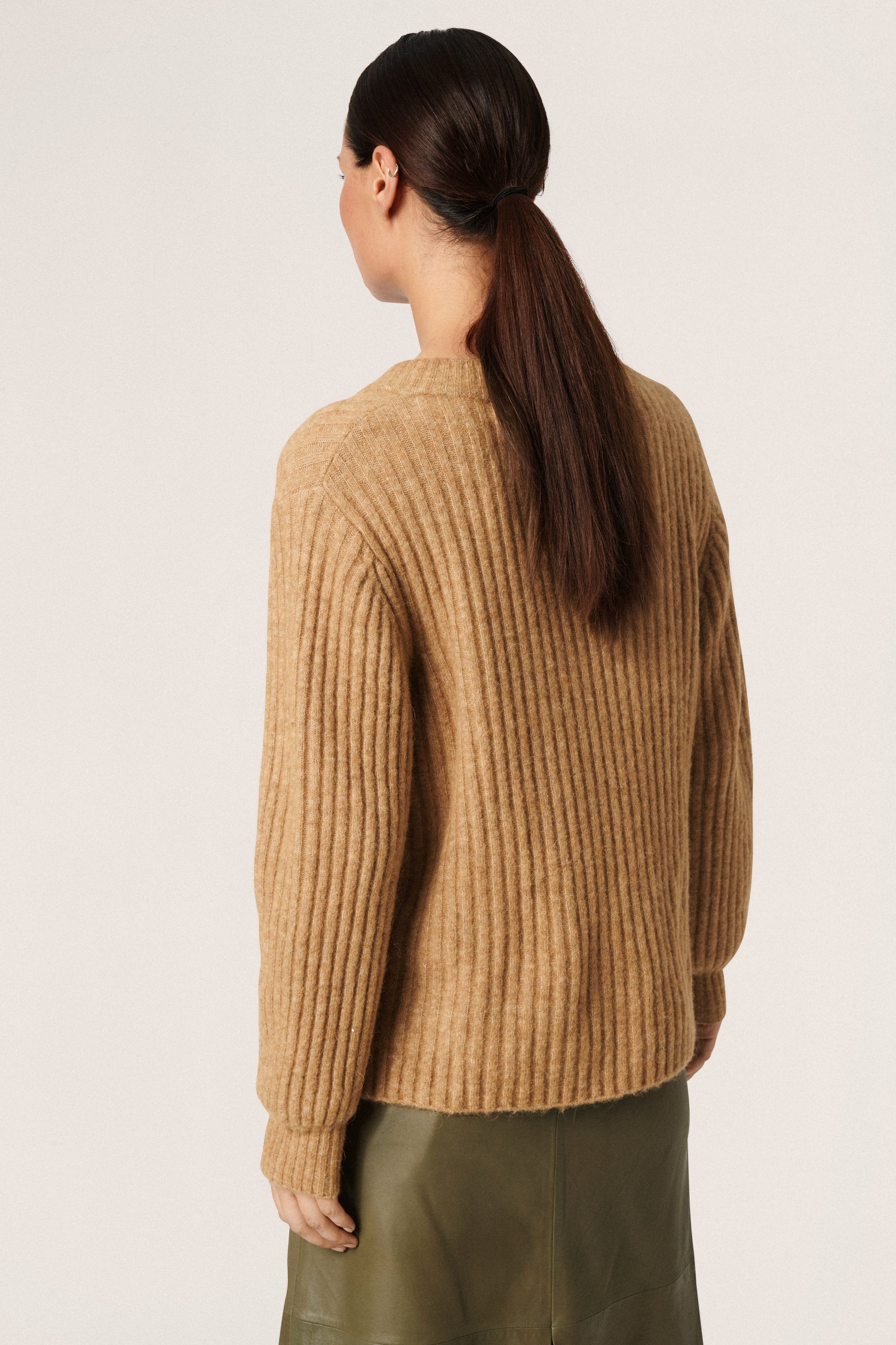 Anina V-Neck Pullover LS STUDIO Knit Tan Melange