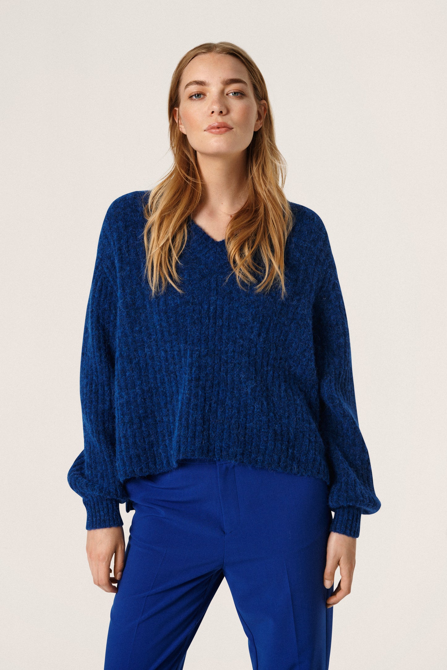 Anina V-Neck Pullover LS STUDIO Knit Sodalite Blue Melange