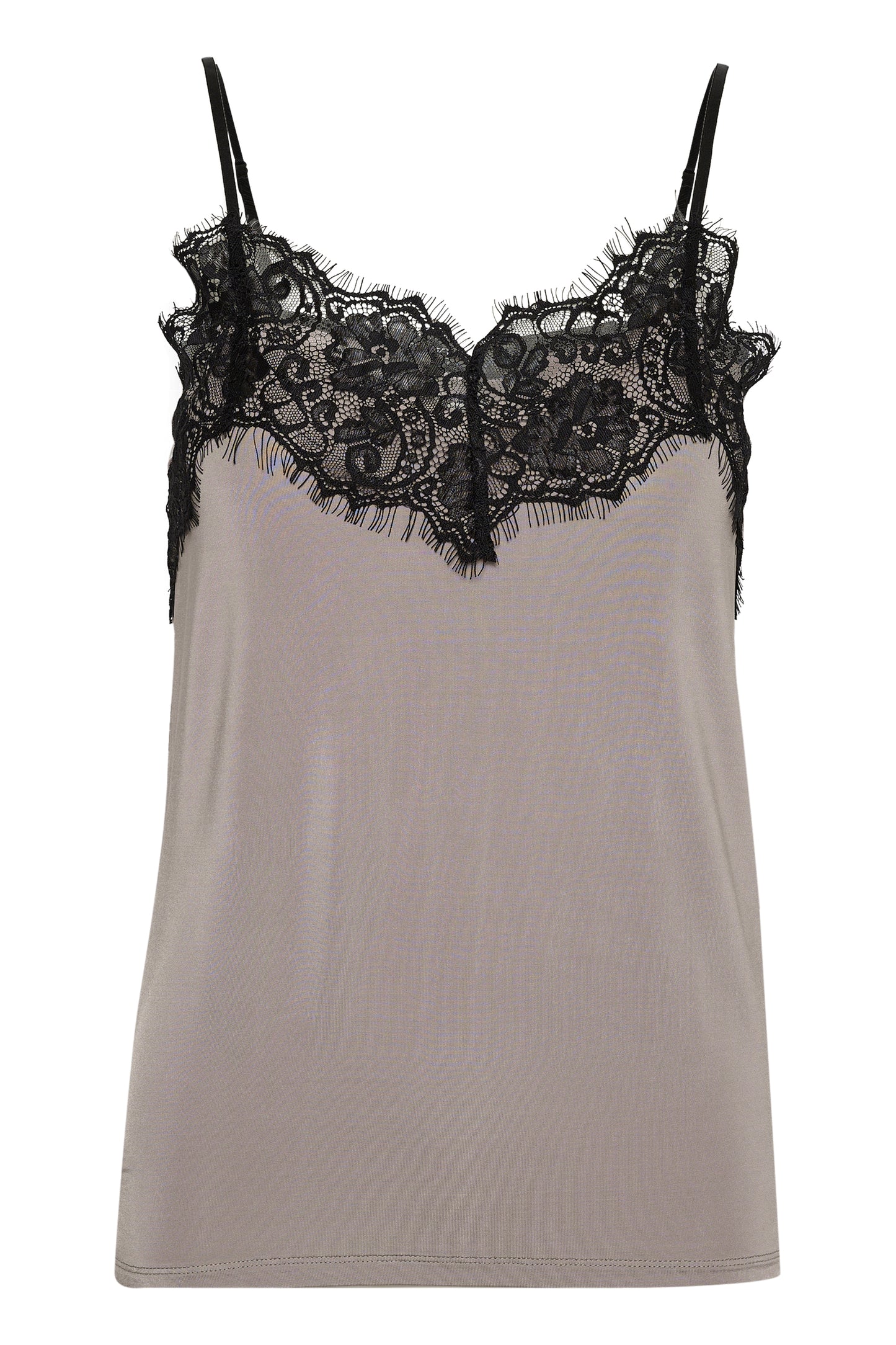 Clara Singlet Mourning Dove with black lace
