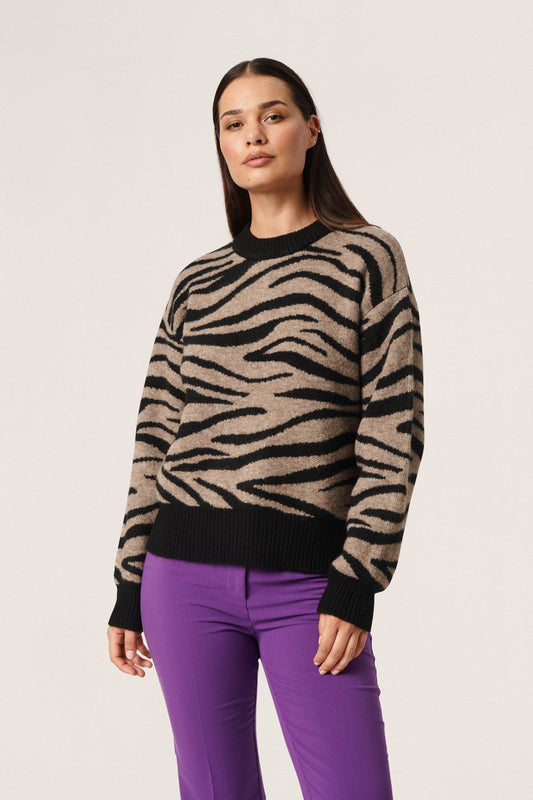 Dio Abstract Pullover Knit Mocha Merinque Jaquard