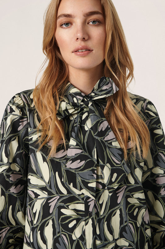 Frankie Shirt Dress Dresses Black Leaf Print