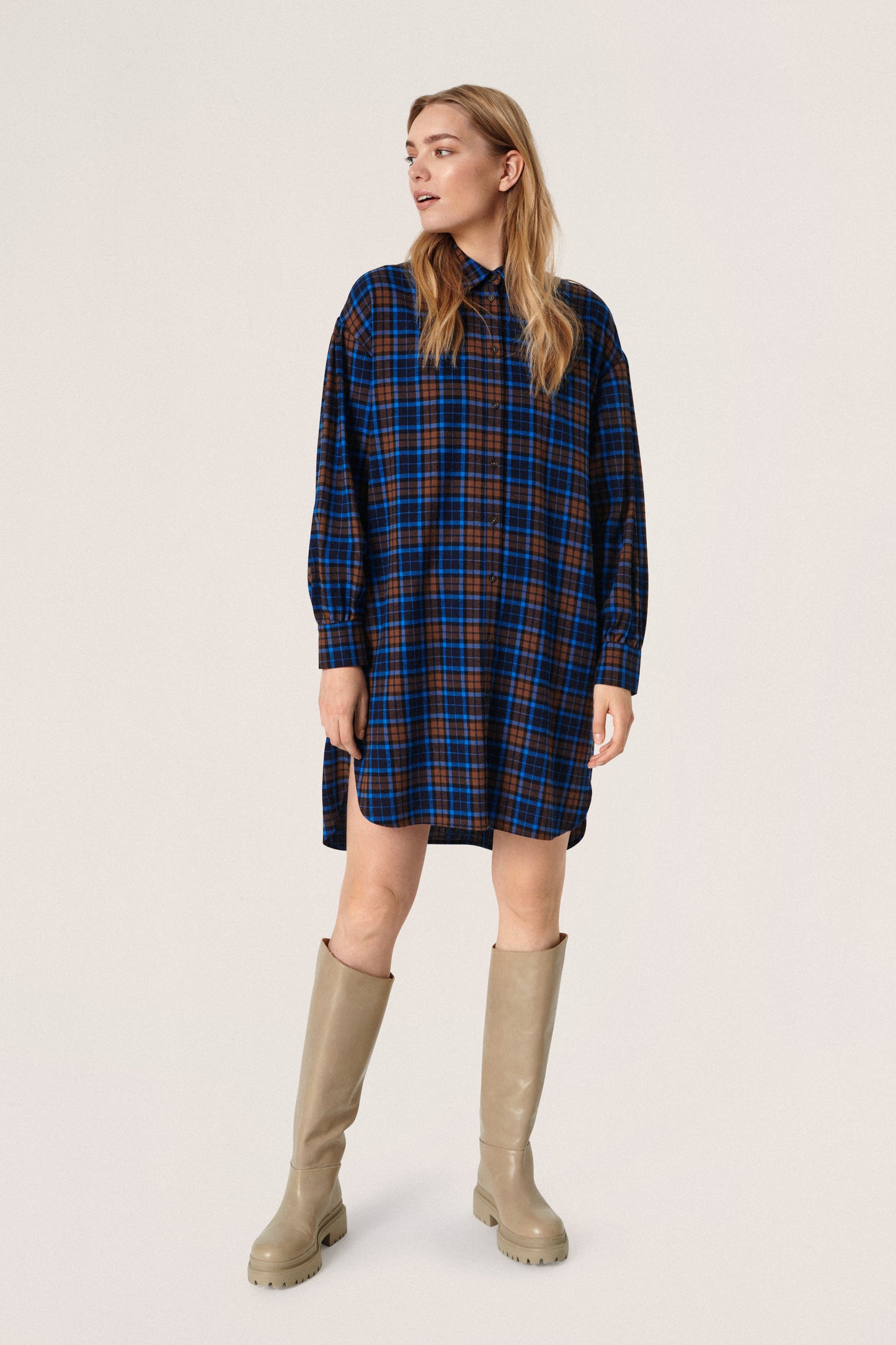Joss Tunic LS Dresses Bright Blue Check