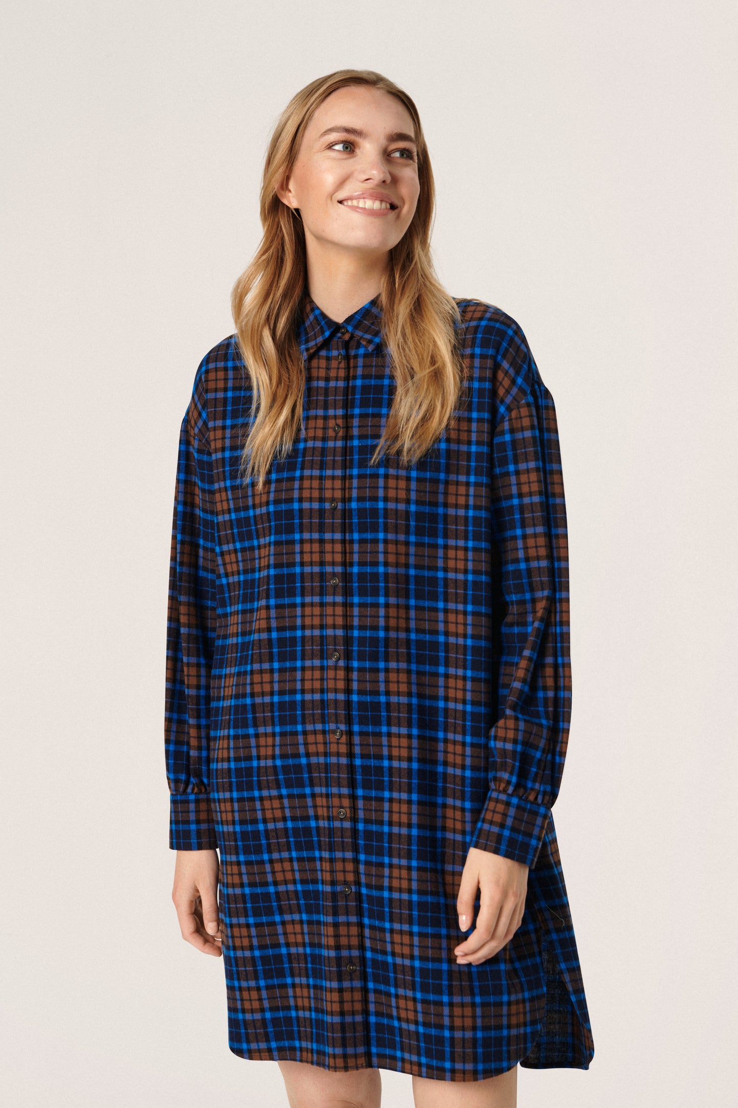 Joss Tunic LS Dresses Bright Blue Check