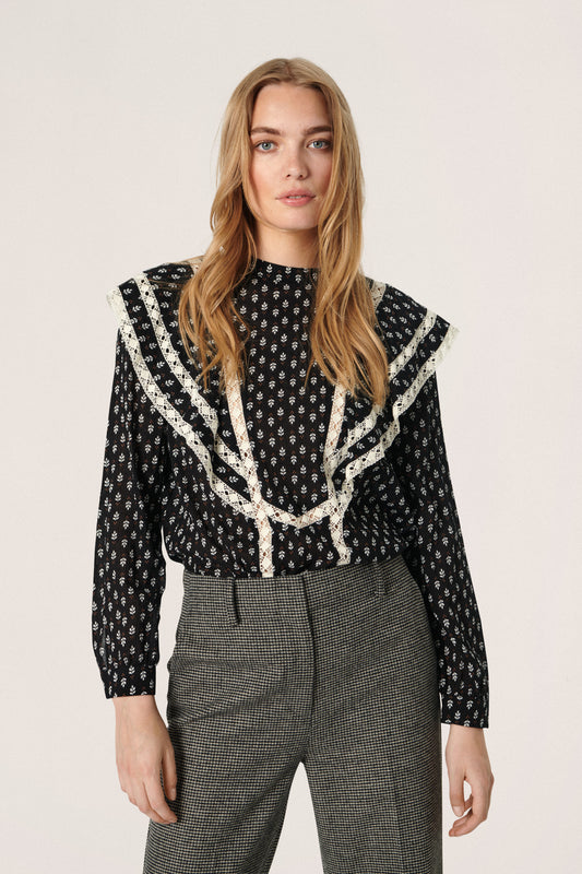 Linetta Blouse LS Shirts/Blouses Black Block Print