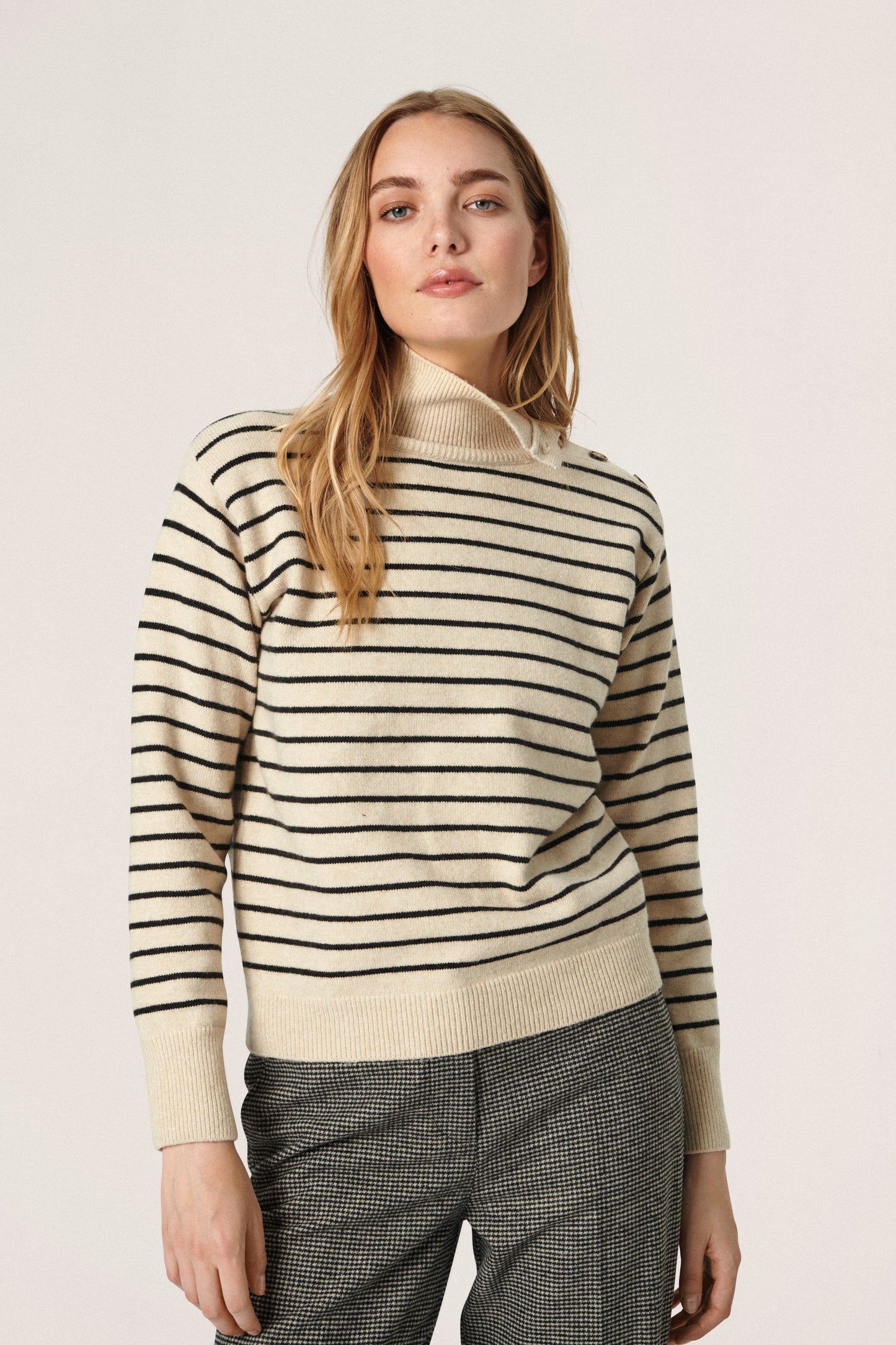 Lyrica Stripe Pullover LS Sandshell and Black Stripe