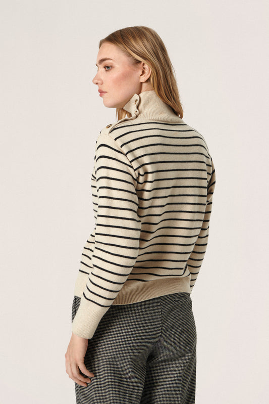 Lyrica Stripe Pullover LS Sandshell and Black Stripe