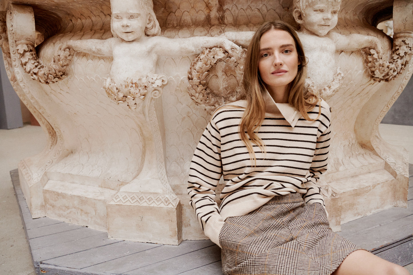 Lyrica Stripe Pullover LS Sandshell and Black Stripe