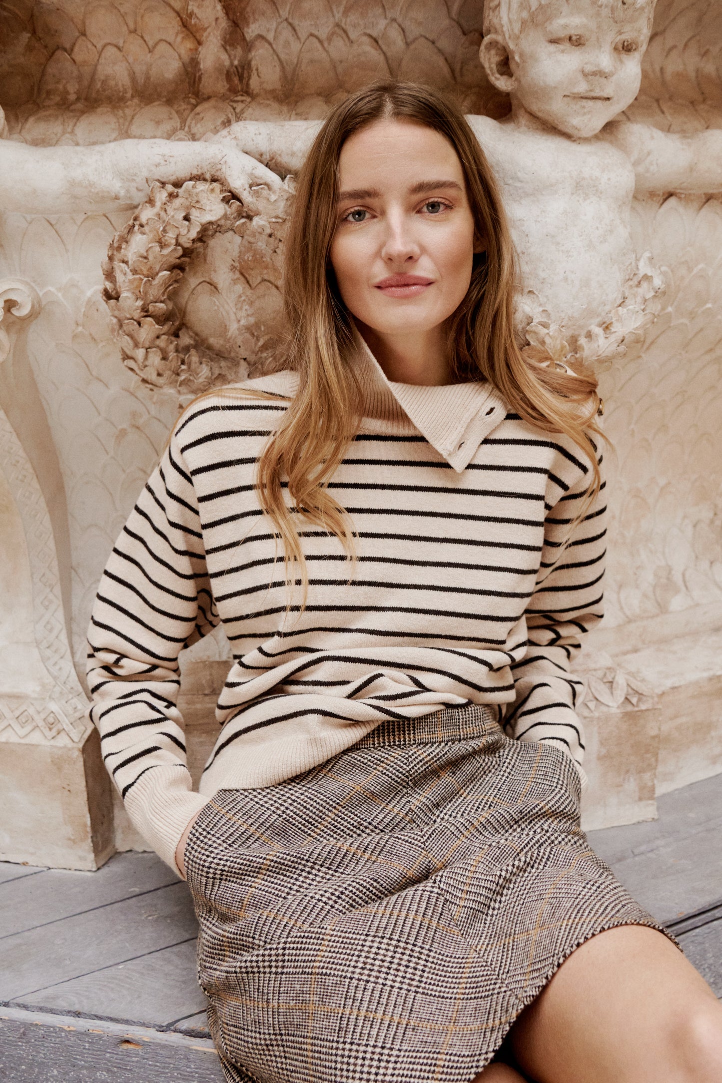Lyrica Stripe Pullover LS Sandshell and Black Stripe