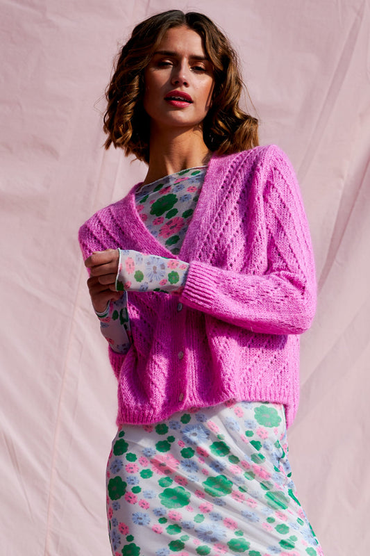 Noella Ira Hole Knit Cardigan Cardigans Pink