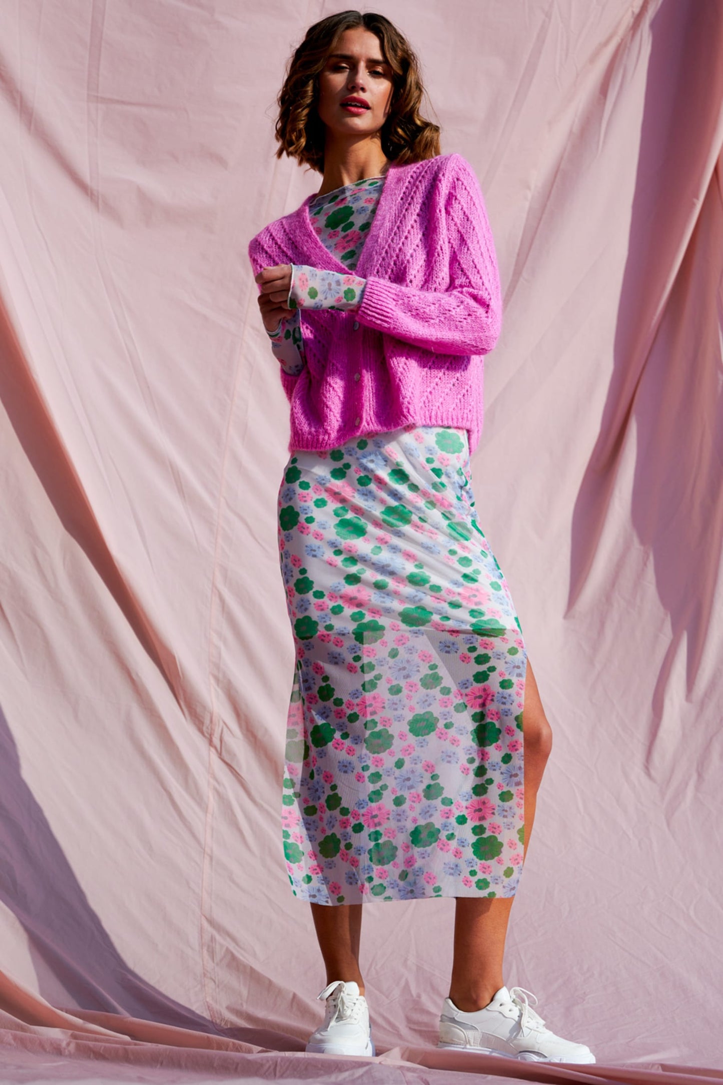 Noella Ira Hole Knit Cardigan Cardigans Pink