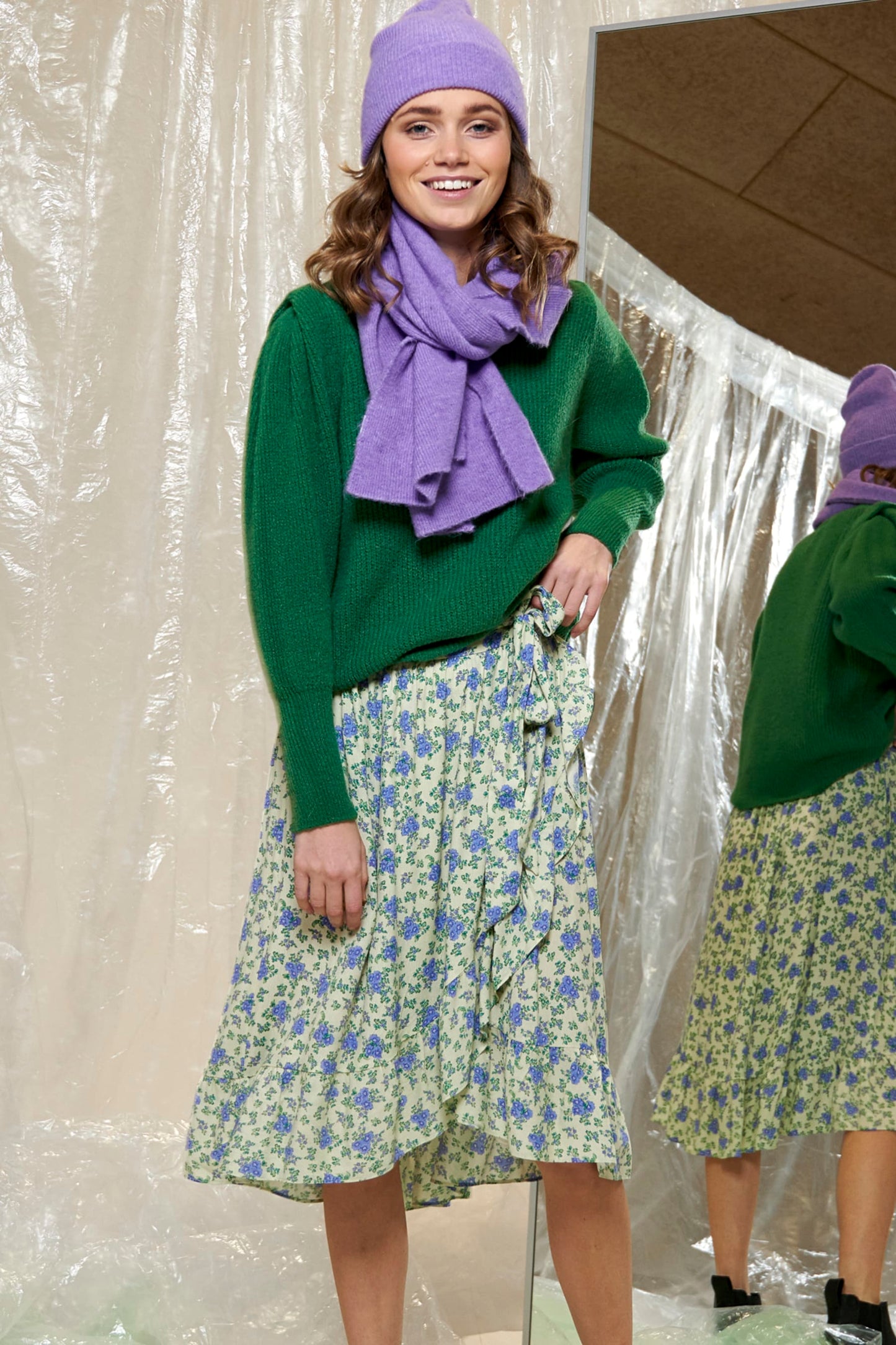 Noella Joyce Skirt Viscose Skirts Lilac/lime Flower