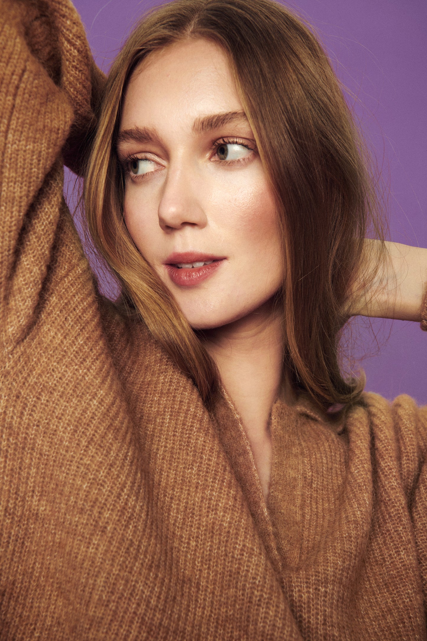 Soaked in Luxury Anina Polo Pullover LS STUDIO Knit Tan Melange