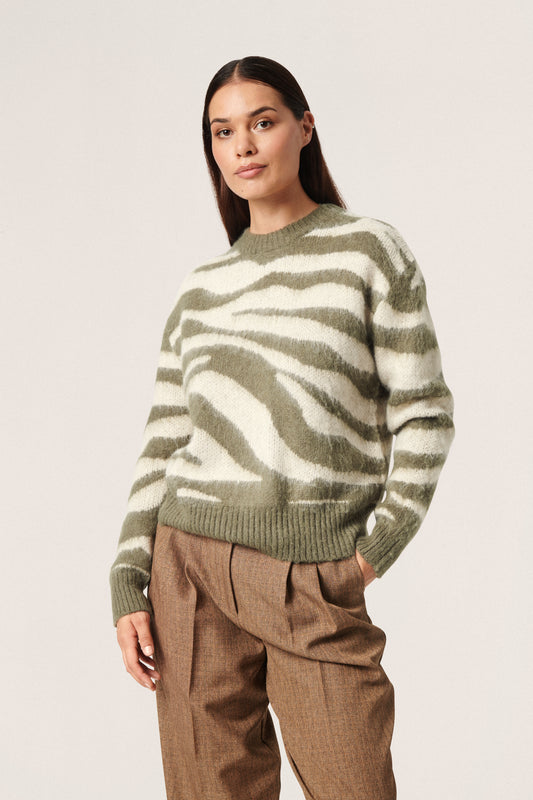 Soaked in Luxury Bates Pullover LS Knit Tea Leaf Animal