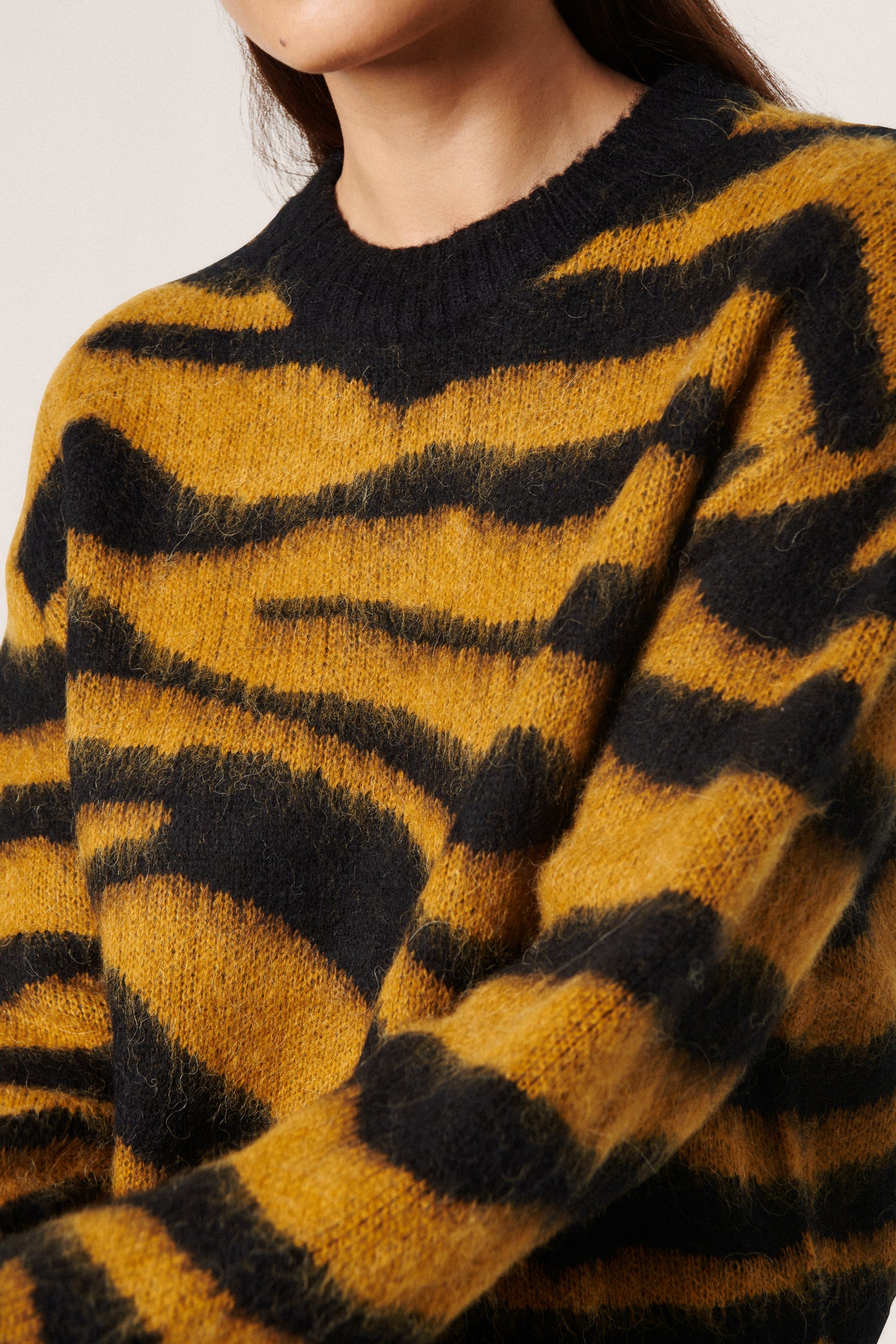 Soaked in Luxury Bates Pullover LS Knit Golden Brown Animal