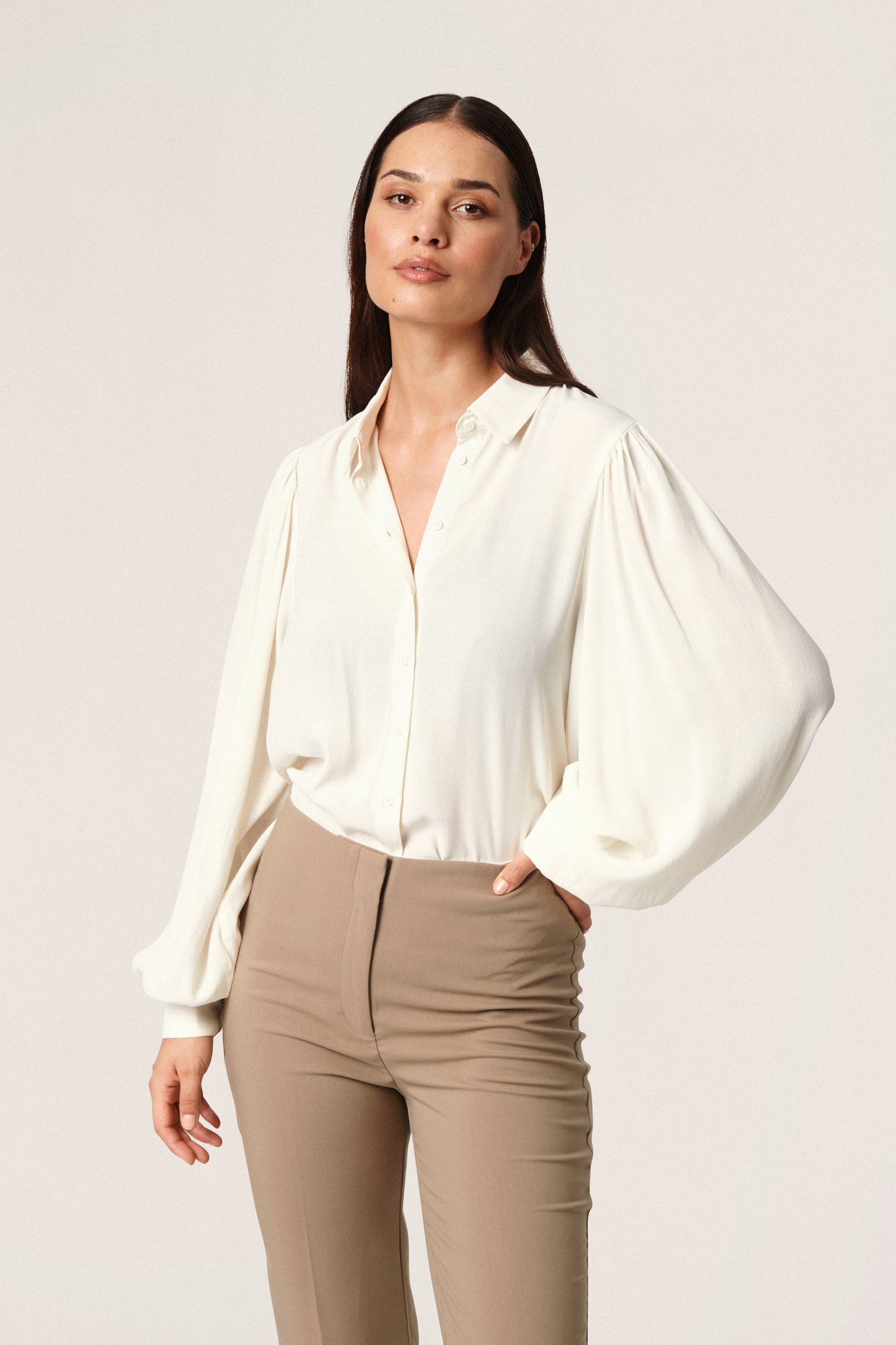 Soaked in Luxury Chrishell Solid Shirt LS Shirts/Blouses Whisper White