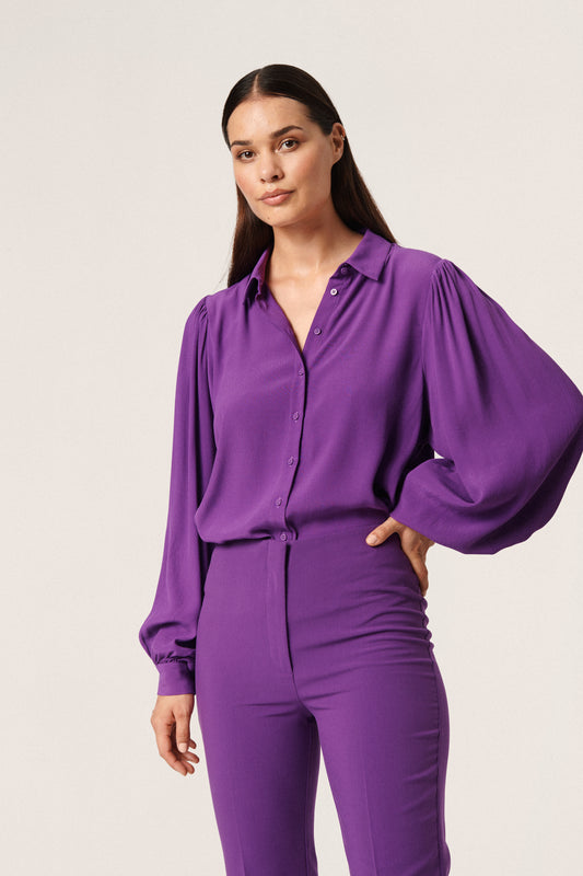 Soaked in Luxury Chrishell Solid Shirt LS Shirts/Blouses Amaranth Purple
