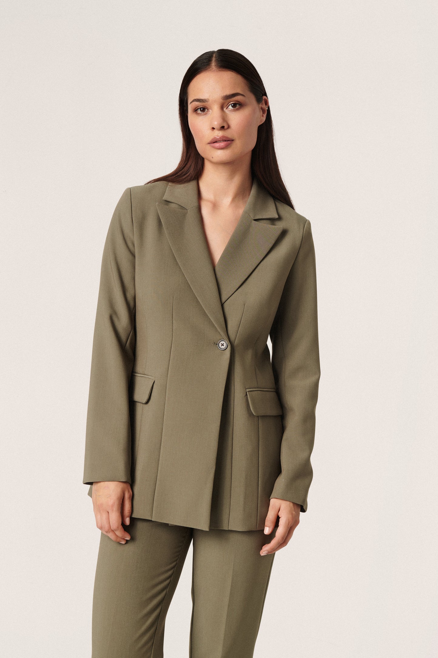Soaked in Luxury Corinne Fitted Blazer Jackets Tea Leaf