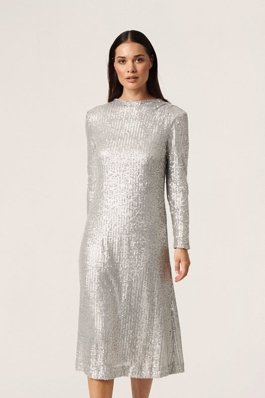 Soaked in Luxury Dalila Long Dress LS Dresses Silver
