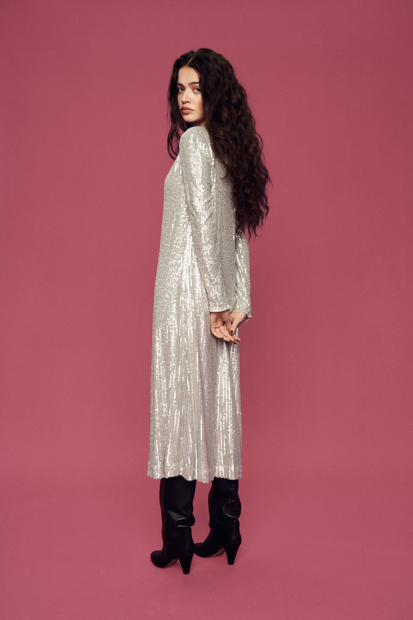 Soaked in Luxury Dalila Long Dress LS Dresses Silver