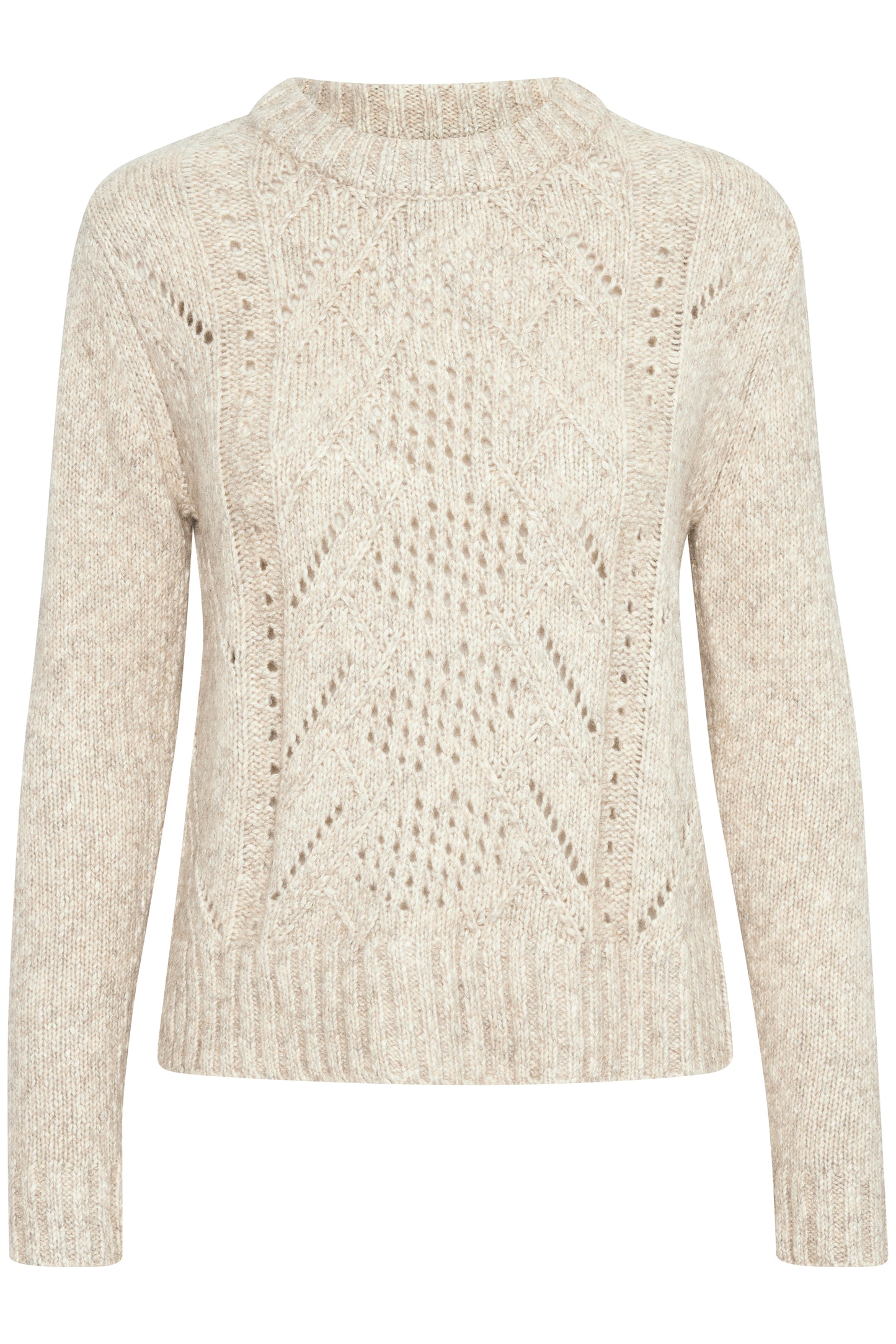 Soaked in Luxury Damara Pointelle Pullover LS Knit Whisper White Melange