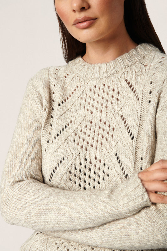Soaked in Luxury Damara Pointelle Pullover LS Knit Whisper White Melange
